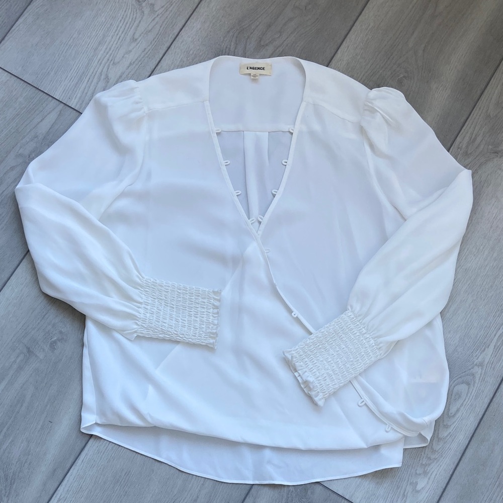 L'AGENCE White Blouse with Button Accents